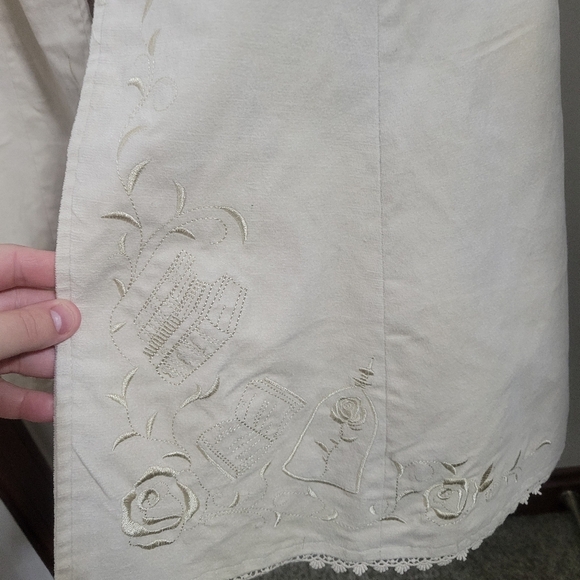 Cream Long Coat with Embroidered Details - Picture 5 of 16